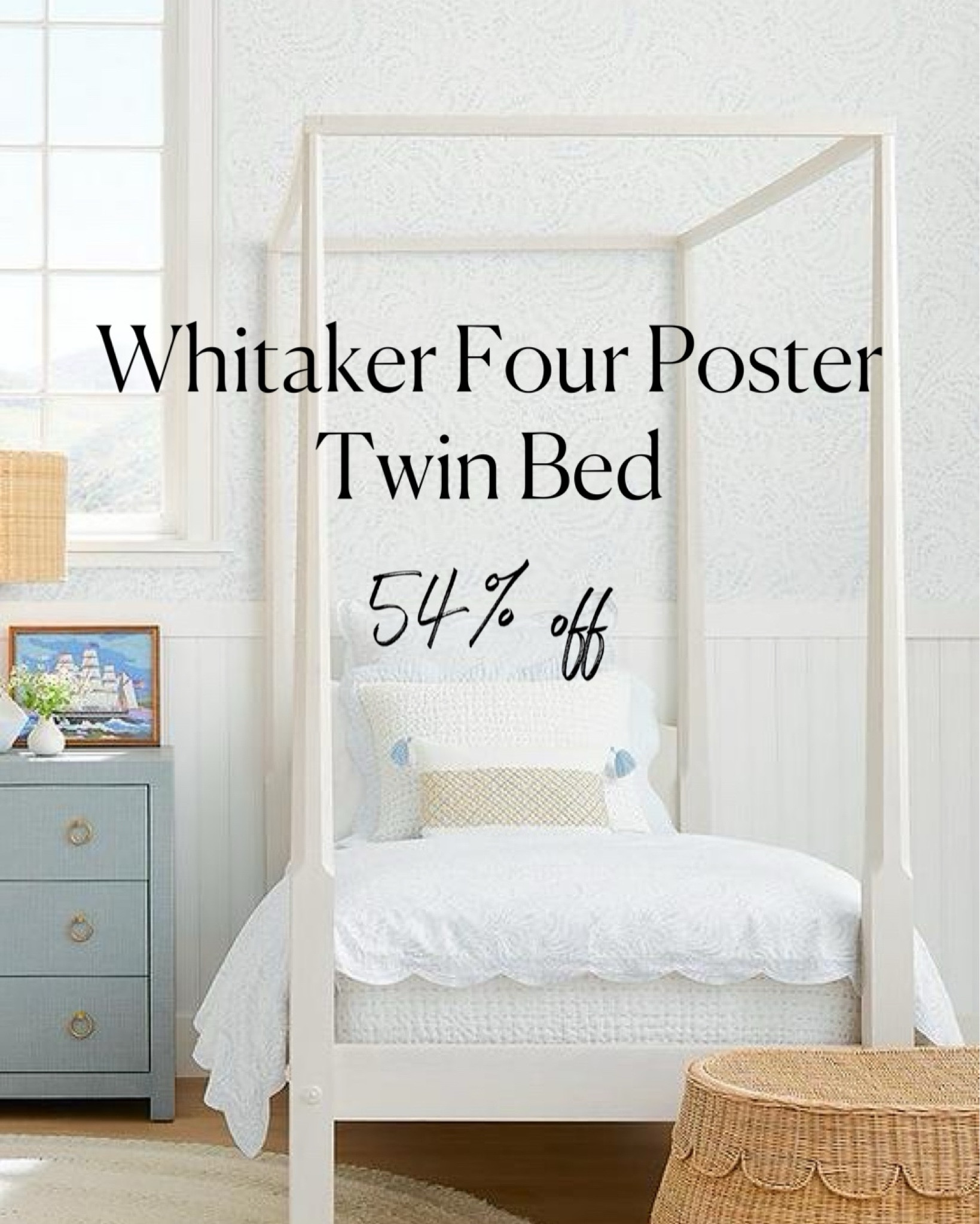 Sale alert! White four poster twin bed from Serena & Lily, perfect for a coastal kids bedroom design, luxury bed on sale, clearance designer furniture over 50% off.

#LTKHome #LTKSaleAlert