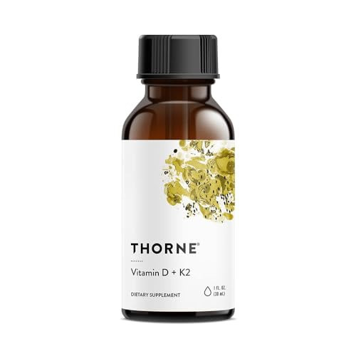THORNE Vitamin D + K2 Liquid with a metered Dispenser - Vitamins D3 and K2 to Support Healthy Bones and Muscles* - 1 Fl Oz (30 ml) - 600 Servings | Amazon (US)