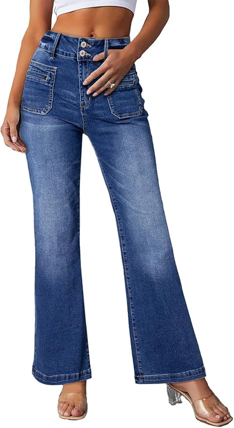 Sidefeel Womens Jeans High Waisted Trendy 2025 Stretchy Straight Wide Leg Pockets Front Bootcut D... | Amazon (US)