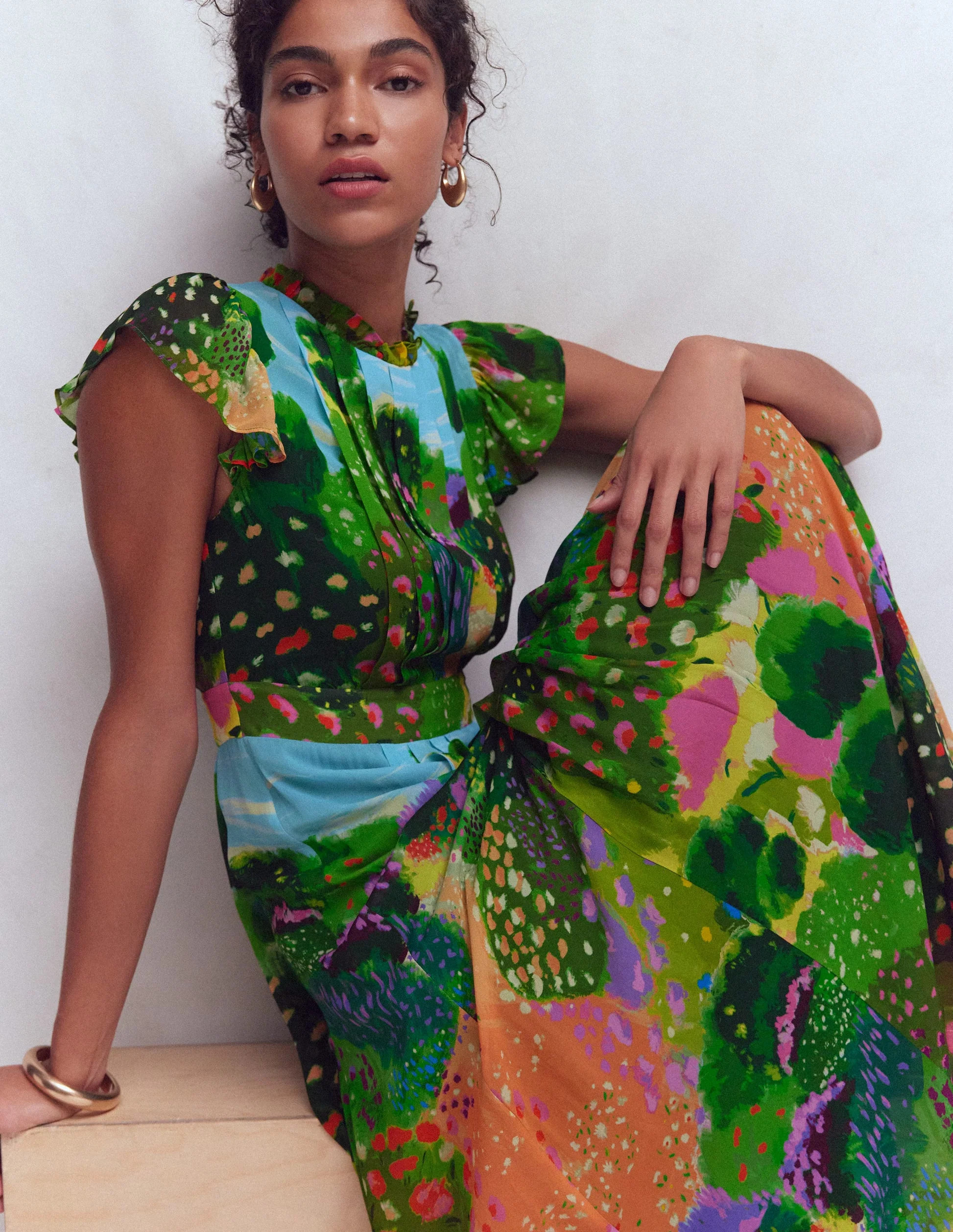 Pleat Ruffle Maxi Dress-Multi, Garden Path | Boden (US)