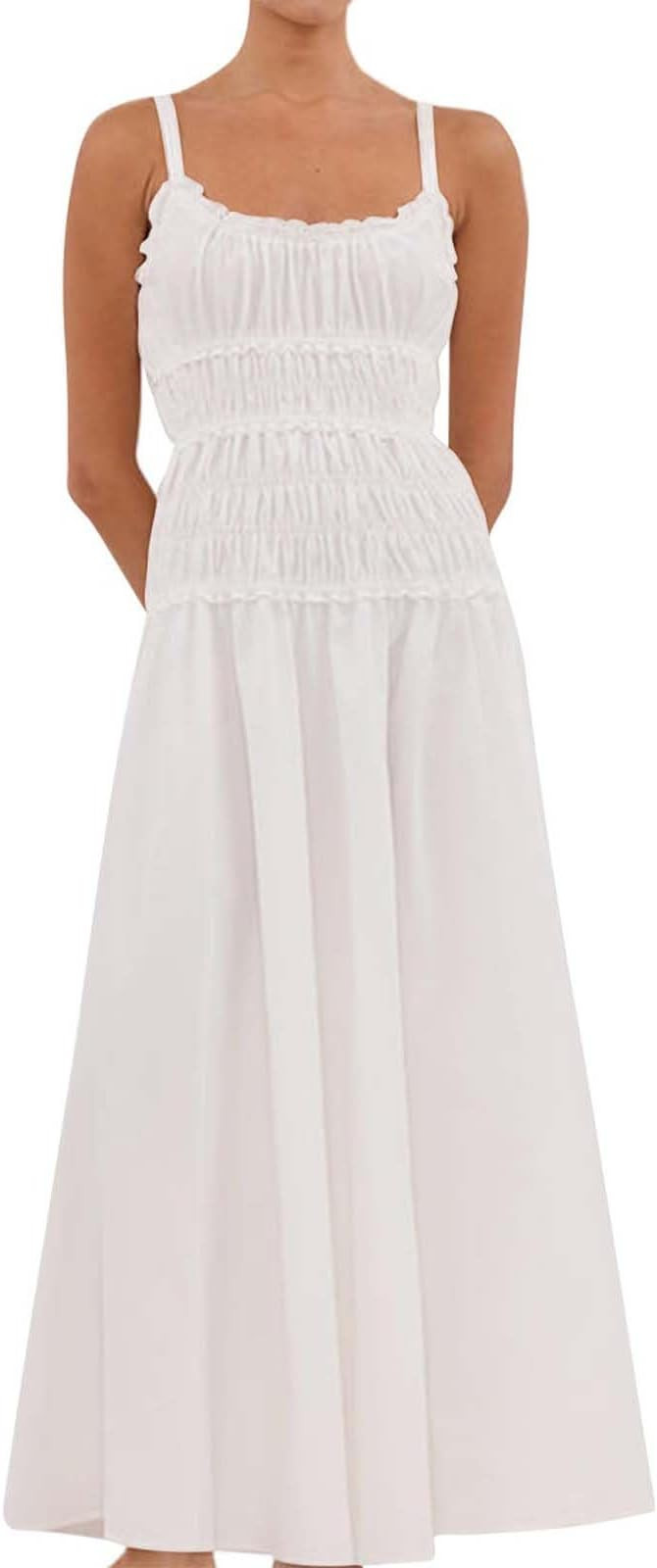 Women Spaghetti Strap Maxi Dress Sleeveless Scoop Neck Ruffle Tiered Elastic Casual Boho Flowy Dr... | Amazon (US)