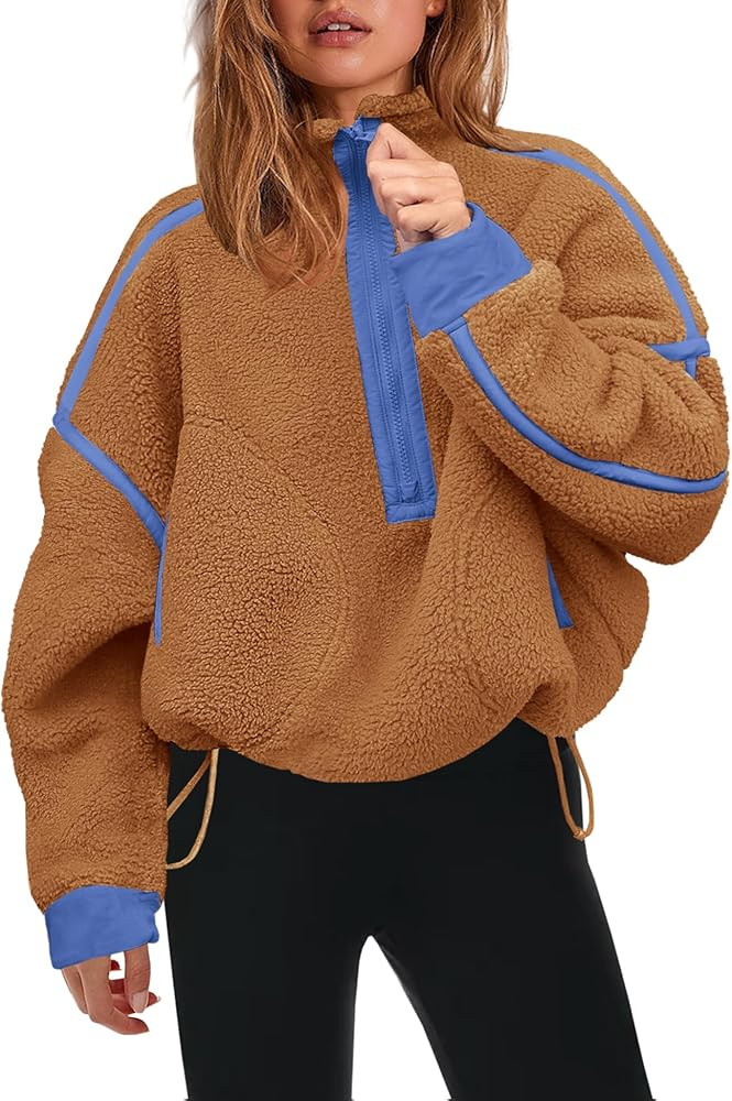 Panadila Womens Half Zip Sherpa Fleece Pullover Soft Oversized Sweatshirt with Pockets Warm Fuzzy... | Amazon (US)