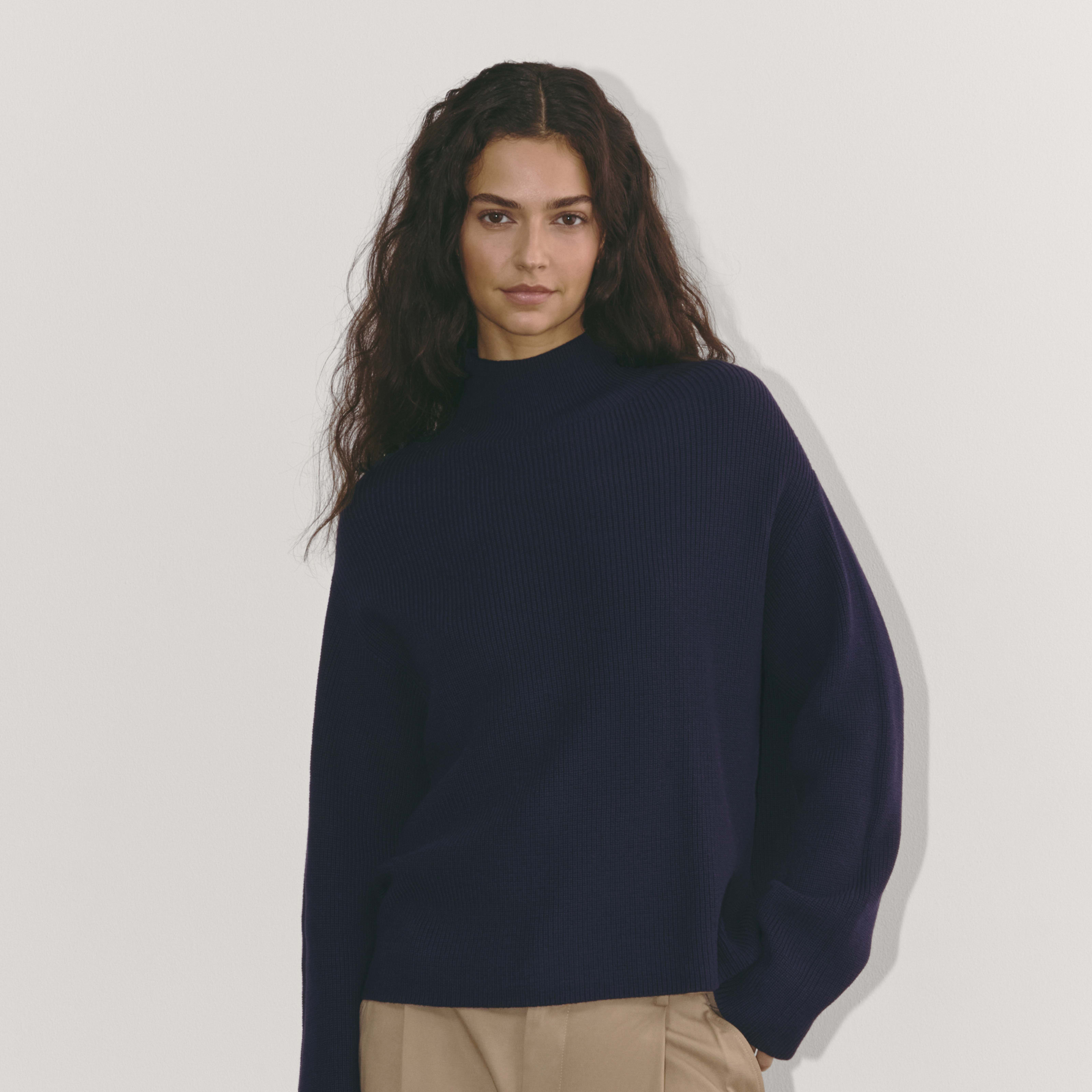 Women's Slouchy Funnel Neck in Everyday Cotton Sweater by Everlane in Navy, Size S | Everlane