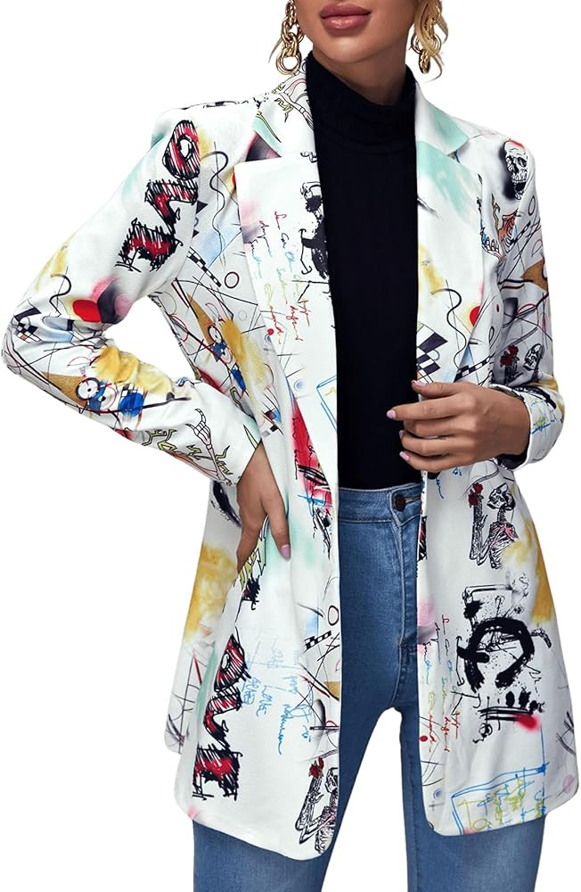Floerns Women's Casual Long Sleeve Pop Art Colorful Blazer Graphic Work Suit Jacket | Amazon (US)