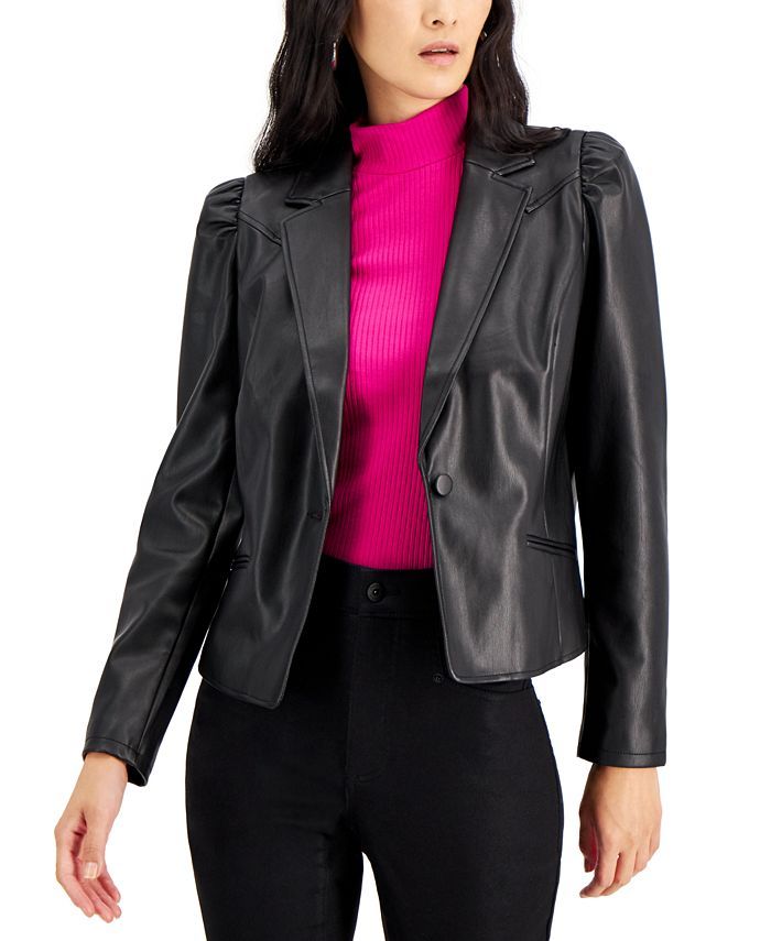 INC International Concepts Puff-Sleeve Faux Leather Jacket, Created for Macy's & Reviews - Jacket... | Macys (US)