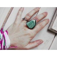 Green Druzy Raw Amazonite Madagascar Silicate Mineral Adjustable Ring Stained Glass Retro Charms Oxi | Etsy (US)