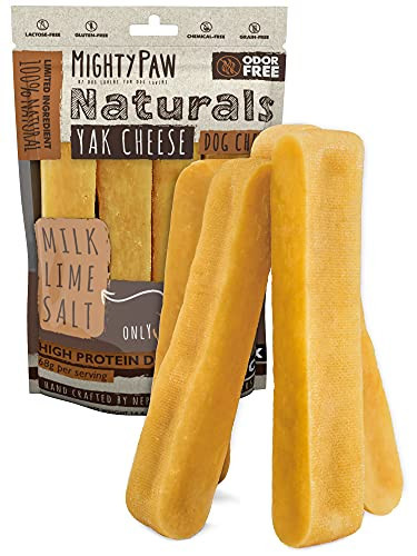 Mighty Paw Yak Cheese Dog Chews – All-Natural Long Lasting Hard Chew for Aggressive Chewers – High Protein, Odor-Free Dog Treat – 3 Ingredient Natural Yak Chews for Large Dogs – (4 Pack) | Amazon (US)