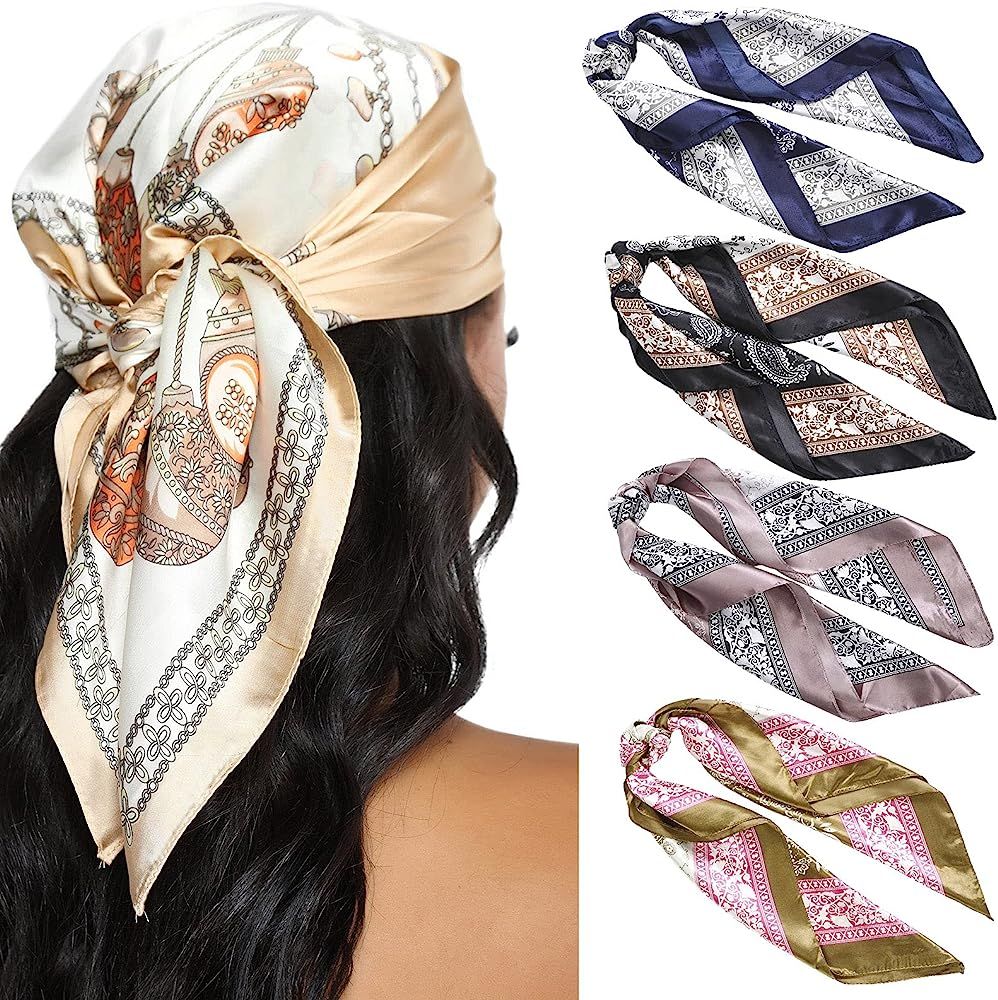 4PCS Satin Head Scarves for Women - 23.6 Inches Square Silk Like Hair Scarves Silk Hair Bandanas | Amazon (CA)