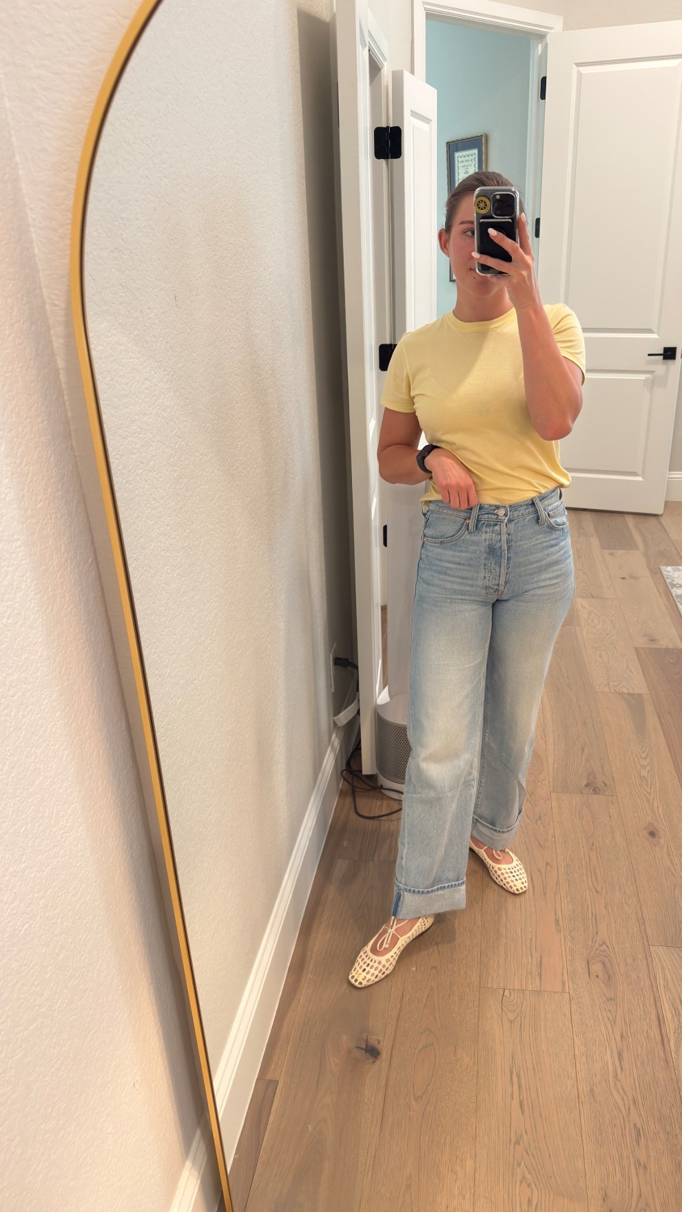Casual ootd as a SAHM of two toddlers. I have been obsessing over this butter yellow color this spring & this tee was the perfect shade. 

I sized up 1 in the tee. 
Jeans run tts & are on sale! Use code YOUROCK for an extra 10% off.

#LTKU #LTKootd #LTKmomlife