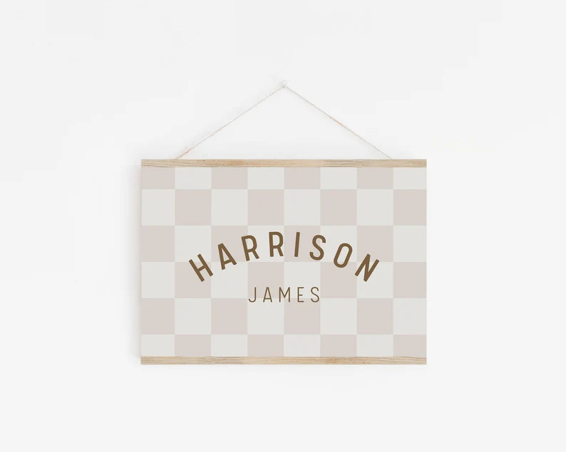Personalized Name Sign Downloadable Print, Nursery Name Decor, Kids Room, Checkerboard Neutral Wa... | Etsy (US)