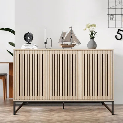 Mid-Century Style Sideboard with Three cabinets and Metal Base | Wayfair Professional