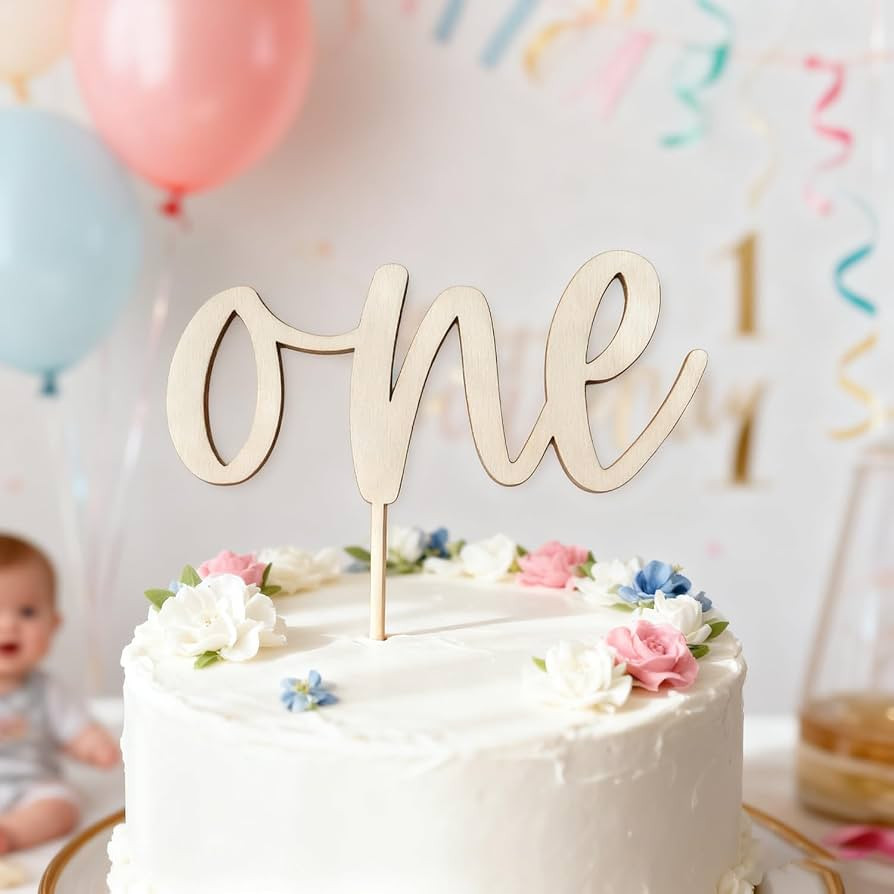 One Wooden Cake Topper - First Birthday Party Decoration, One Sign 1st Birthday Cake Decoration S... | Amazon (US)