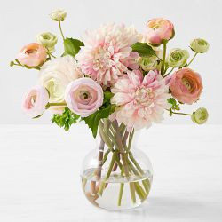 Faux Ranunculus &amp; Dahlia Floral Arrangement in Glass Vase | Williams-Sonoma