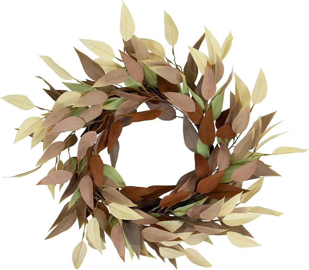 22” Buttery Neutral Fall Colored Leaves Artificial Autumn Harvest Wreath - Unlit | Amazon (US)