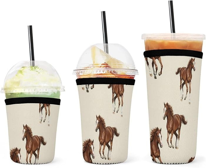 3 Pack Insulated Cup Sleeve for Iced Coffee Stretch Neoprene Coffee Cup Holder Running Horse Brow... | Amazon (US)