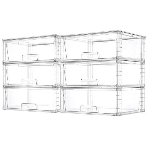 Vtopmart 6 Pack Large Stackable Storage Drawers,Easily Assemble Acrylic Bathroom Closet Undersink Organizers and Storage,Plastic Storage Bins for Kitchen Cabinets,Pantry,Makeup,Medicine Organization | Amazon (US)