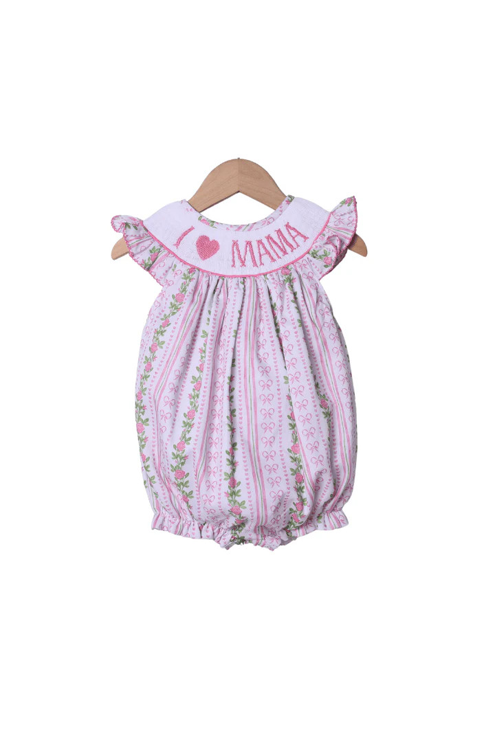 Smocked I Love Mama Fancy Floral Scalloped Bubble | The Smocked Flamingo