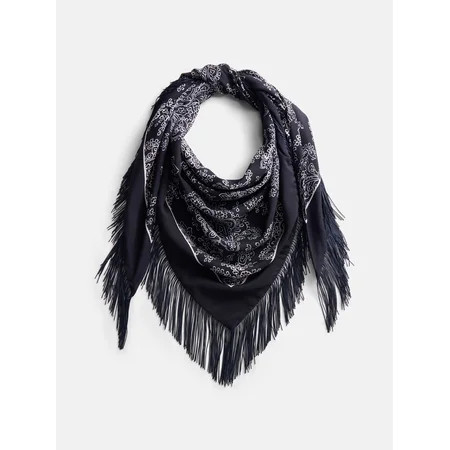 Scenario Women's Triangle Fringe Printed Scarf, Blue | Walmart (US)
