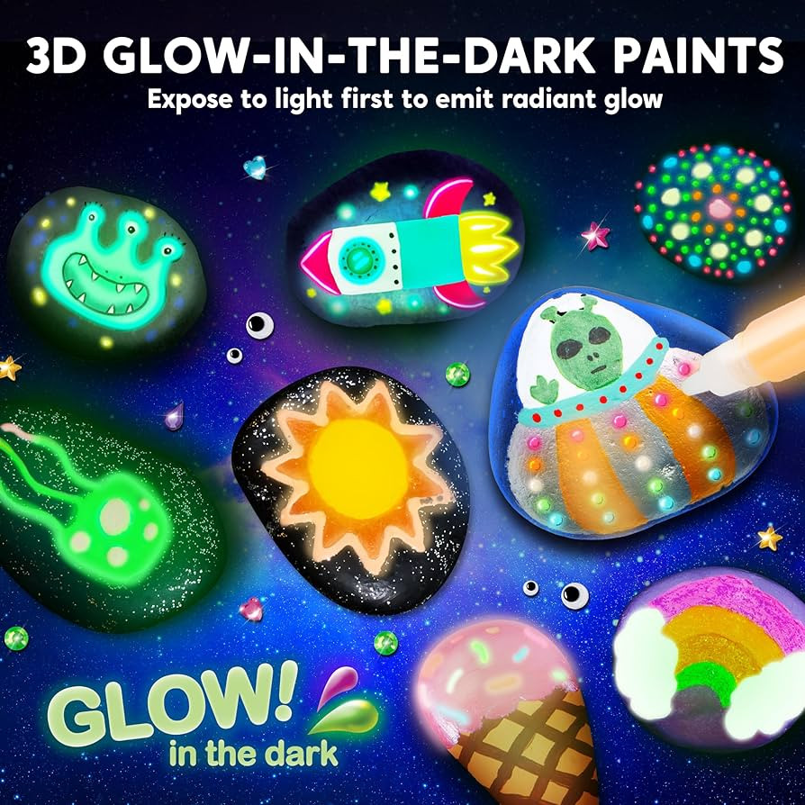 Amazon.com: Rock Painting Kit- Glow in The Dark Rock Kit, Arts and Crafts for Kids Ages 6-12, Art... | Amazon (US)