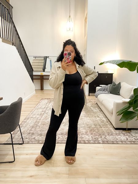 This Amazon flare jumpsuit is seriously the best fit. I’m wearing a size Large in both the jumpsuit and knit shacket. 
#midsizefashion #amazonfashion

#LTKstyletip #LTKhome #LTKfindsunder50