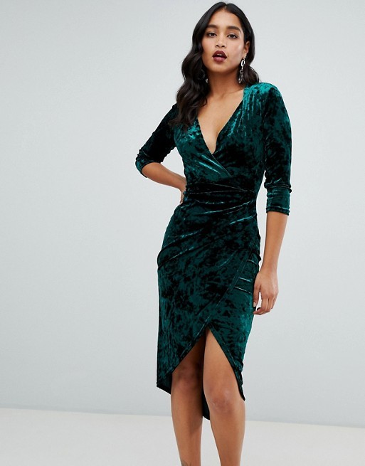 TFNC velvet midi wrap dress in emerald | ASOS US