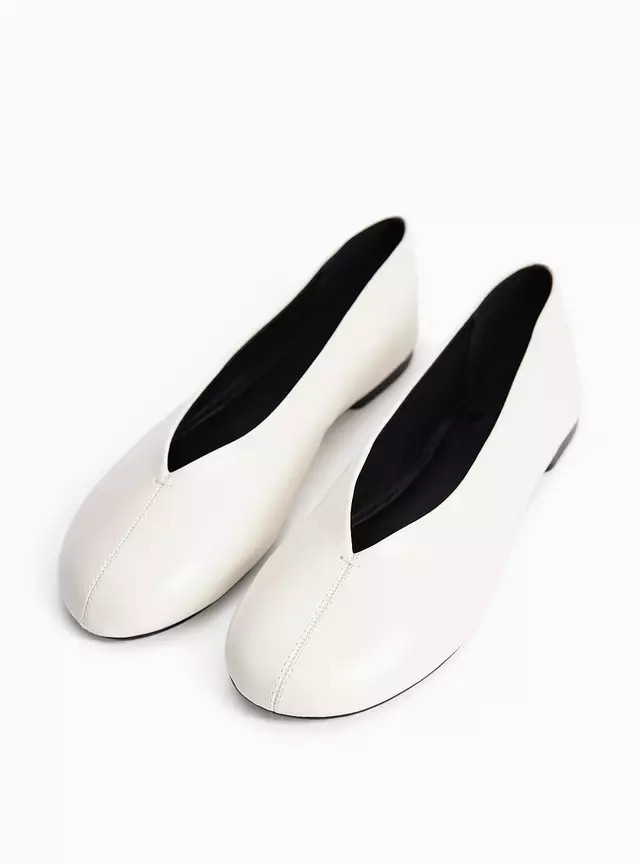 Buy Space Cream Faux Leather Swung Toe Ballerina Shoes 4 | Workwear | Tu | Tu Clothing
