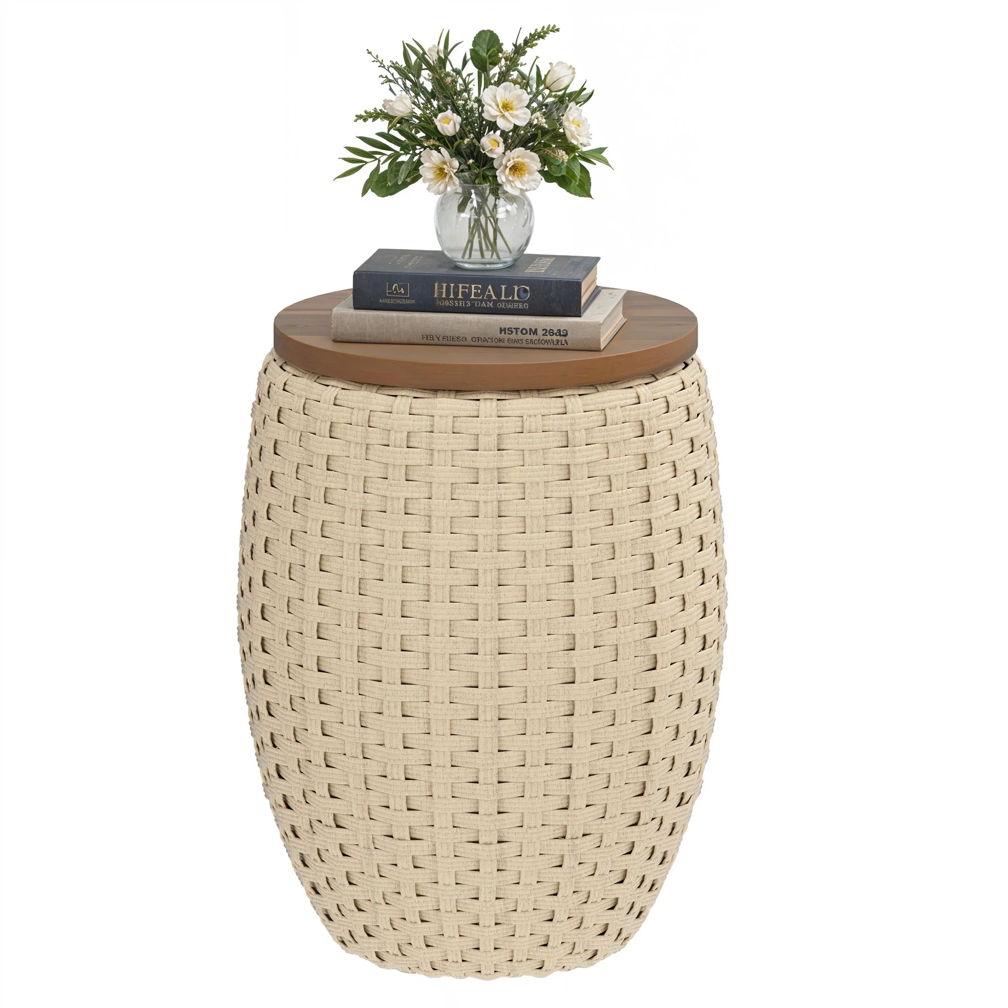 Uforic Outdoor Wicker Drum Side Table, All-weather Rattan Small Storage Box End Table, Coffee Tab... | Walmart (US)