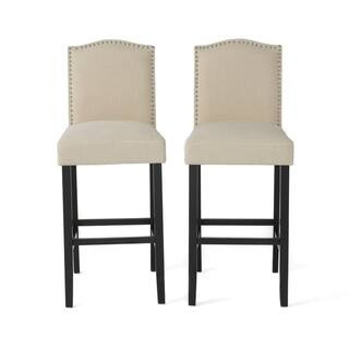 Noble House Markson 30 in. Beige Studded Bar Stool (Set of 2) 6618 | The Home Depot