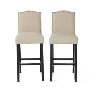 Noble House Markson 30 in. Beige Studded Bar Stool (Set of 2) 6618 | The Home Depot