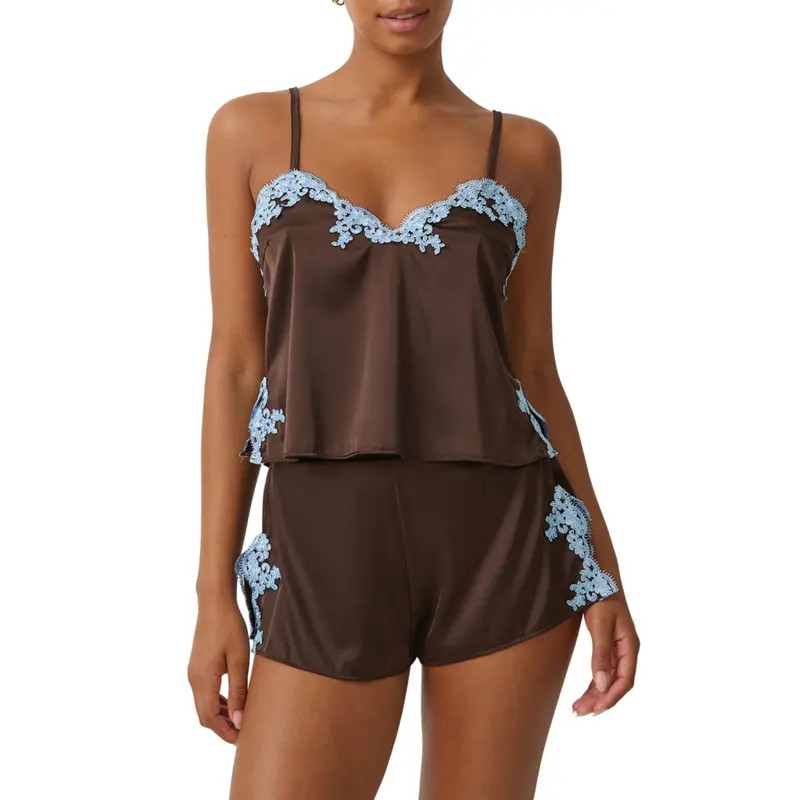 Kat The Label Cinderella Lace Trim Stretch Satin Camisole at Nordstrom, Size Medium | Nordstrom