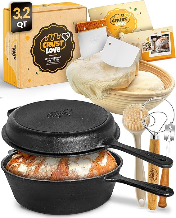 Cast Iron Dutch Oven for Bread Baking - incl. Sourdough Bread Baking Supplies like Banneton Bread... | Amazon (US)