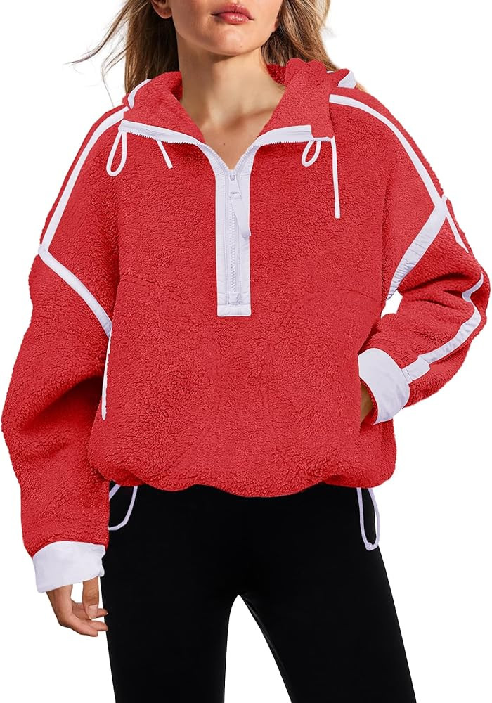 Panadila Womens Half Zip Fleece Pullover Oversized Hoodies Fuzzy Hooded Sweatshirt Cozy Sherpa Ja... | Amazon (US)