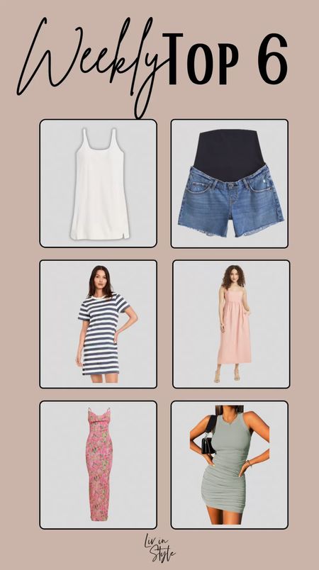 This week’s top 6! My favorite athletic dress on sale from Old Navy comes in multiple color and extended size options. My go to maternity jeans shorts, two casual summer dresses and two beautiful summer dresses that you could wear to a shower or as a wedding guest dress.

#LTKFindsUnder50 #LTKSaleAlert #LTKActive