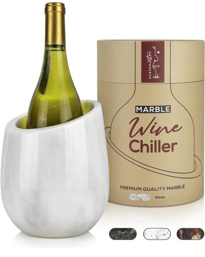 Gusto Nostro Marble Wine Chiller Bucket - 750ml Wine Bottle Cooler and Champagne Chiller for Party, Kitchen, Bar Cart Decor to Chill & Keep Bottles Cold with Unique Wine Lovers Gift Box (White) | Amazon (US)