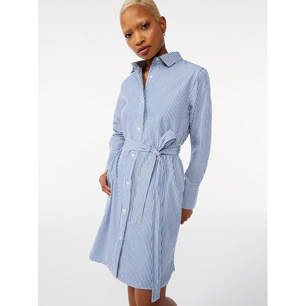 Free Assembly Women's Long Sleeve Shirt Dress - Walmart.com | Walmart (US)