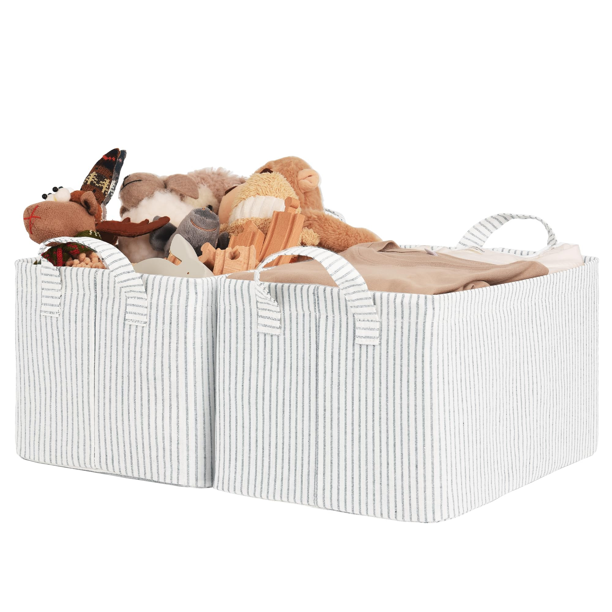 StorageWorks Storage Bins, Shelves Baskets for Organizing, Fabric Closet Organizers with Handles, Metal Frame, Gray and White Stripes, 2-Pack | Amazon (US)