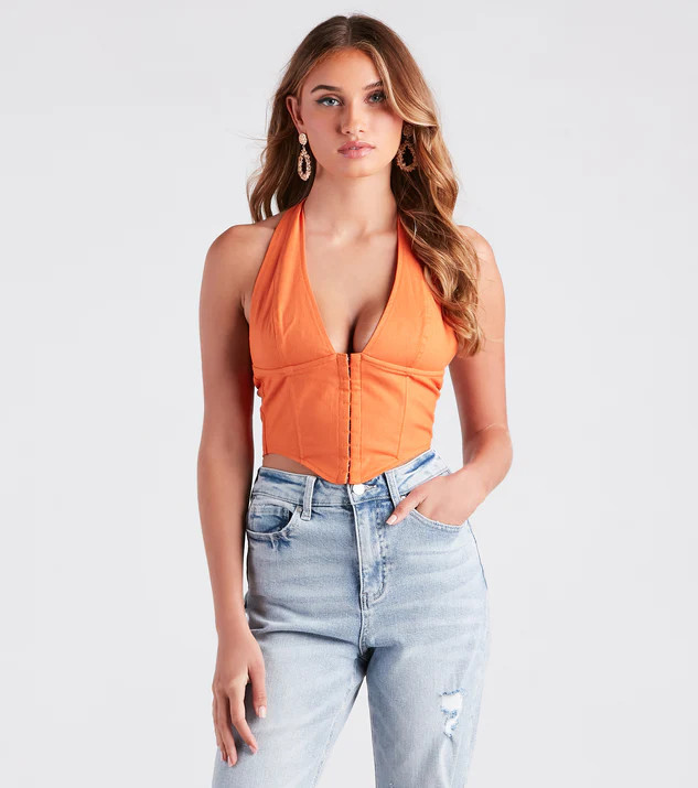 Compliment Starter Linen Halter Corset Top | Windsor Stores