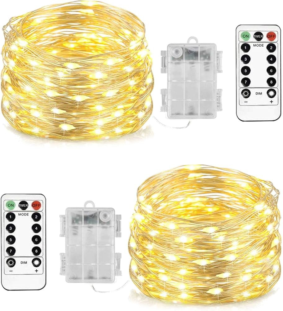 Homemory 2 Pack Each 20 Ft 60 LED Fairy Lights Battery Operated, Christmas String Lights with Rem... | Amazon (US)