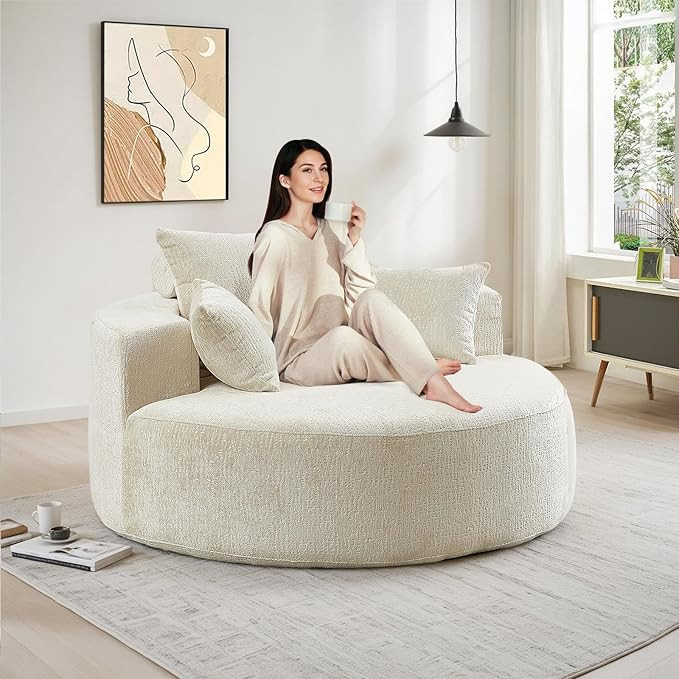 Oversized Round Chaise Longue Chair Indoor, Modern 55-inch Upholstered Chenille Deep Seat Circle ... | Amazon (US)