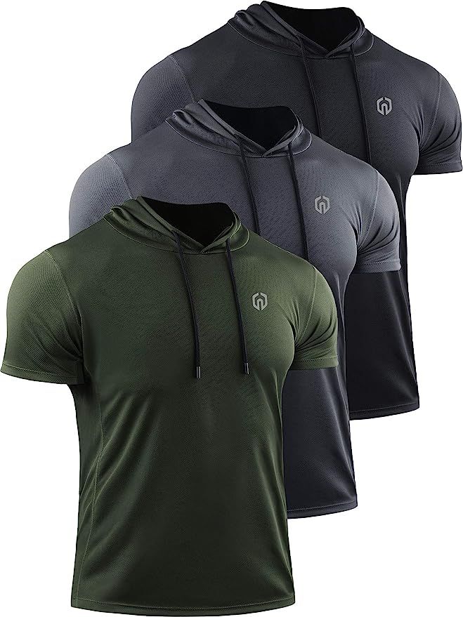 NELEUS Men's 3 Pack Running Shirt Mesh Workout Athletic Shirts with Hoods | Amazon (US)