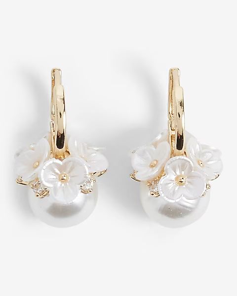 Floral Embellished Pearl Huggie Earrings | Express