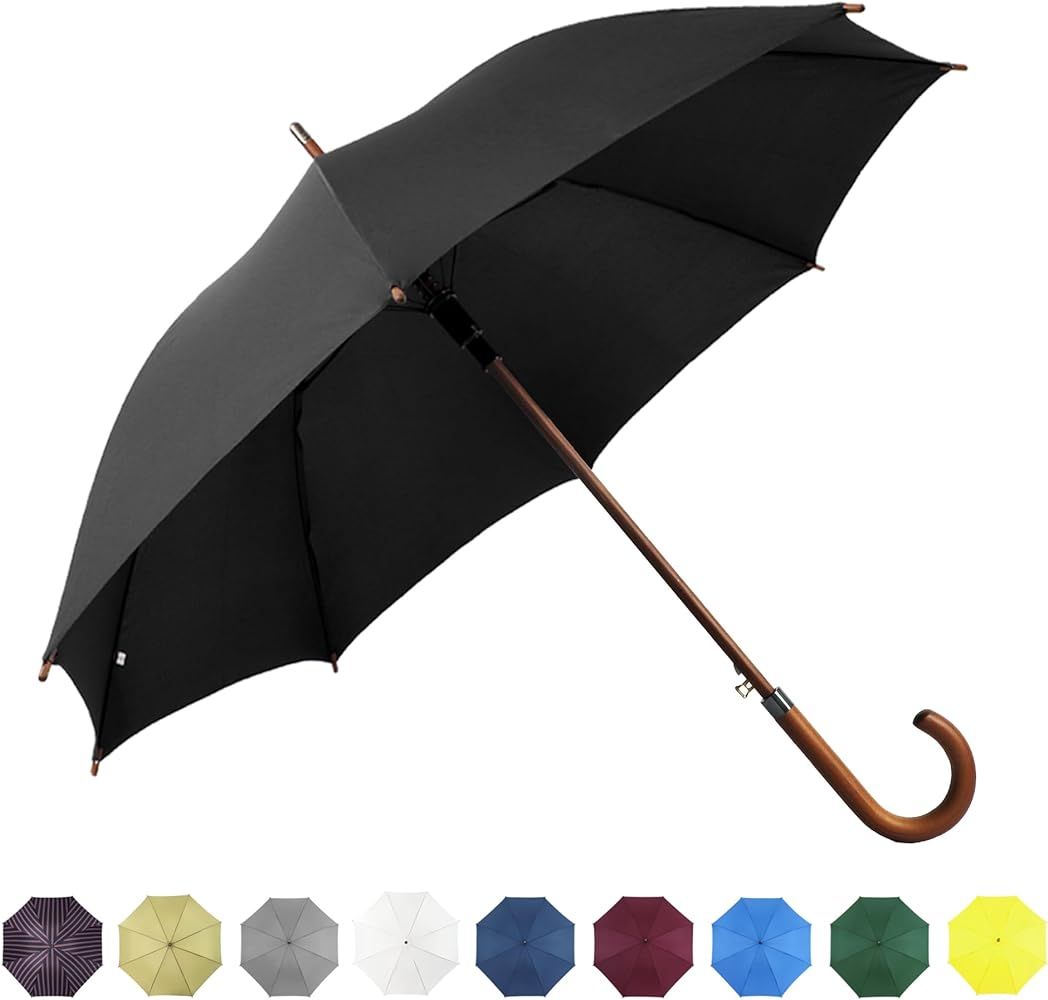 48" Arc Classic Wood Handle Umbrella Auto Open Windproof clear Unbreakable Stick Rain Umbrella | Amazon (US)