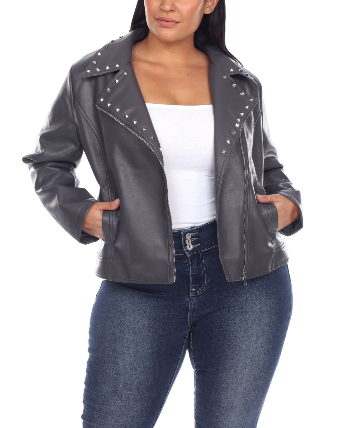 Plus Size Faux Leather Jacket - Gray | Macy's