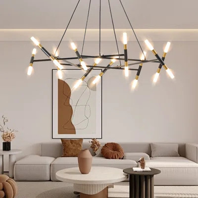 41 In. Black & Golden Modern Chandelier Light Fixture, Branch Design With Frosted Tubes, Black Cords, Adjustable Height Pendant Light For Dining Room, | Wayfair North America