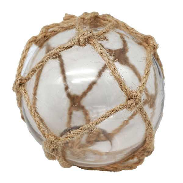 Clear Glass Ball With Rope Decor, 4", Neutral, sold by At Home | At Home