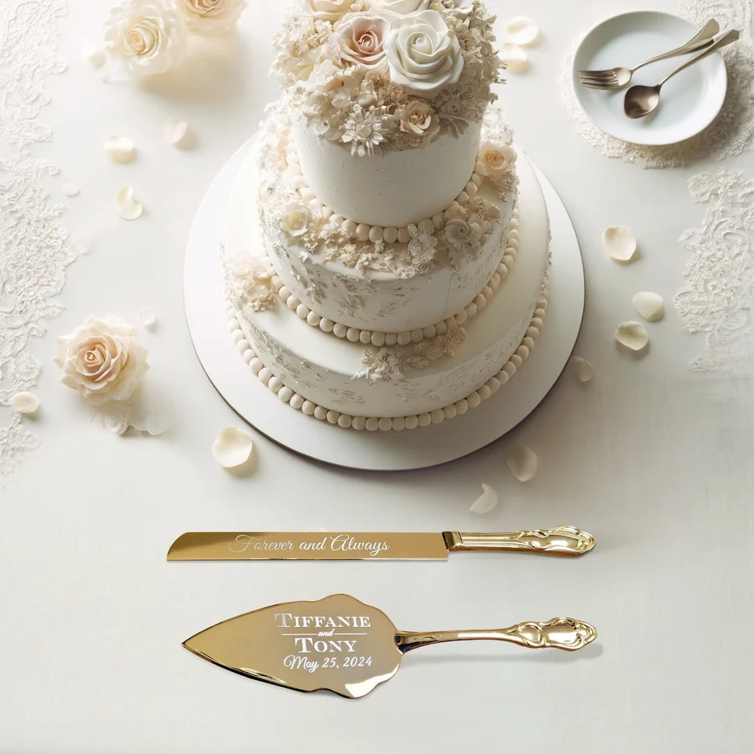 Gold Cake KNIFE and SERVER Set With Personalized Engraved Customization Elegant Modern Cutting Se... | Etsy (US)