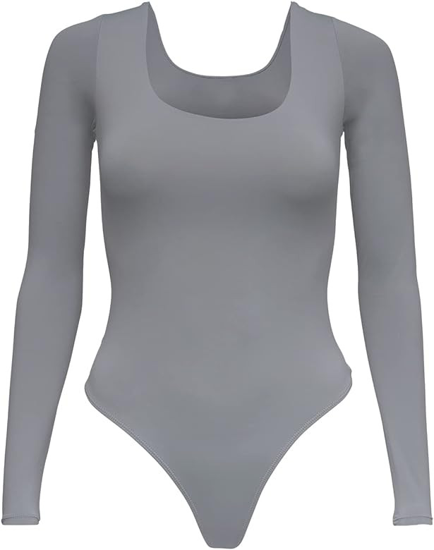 Almere Long Sleeve Double Lined Contour Women's Bodysuit, Basic Thong Style, Buttery Soft Fabric | Amazon (US)