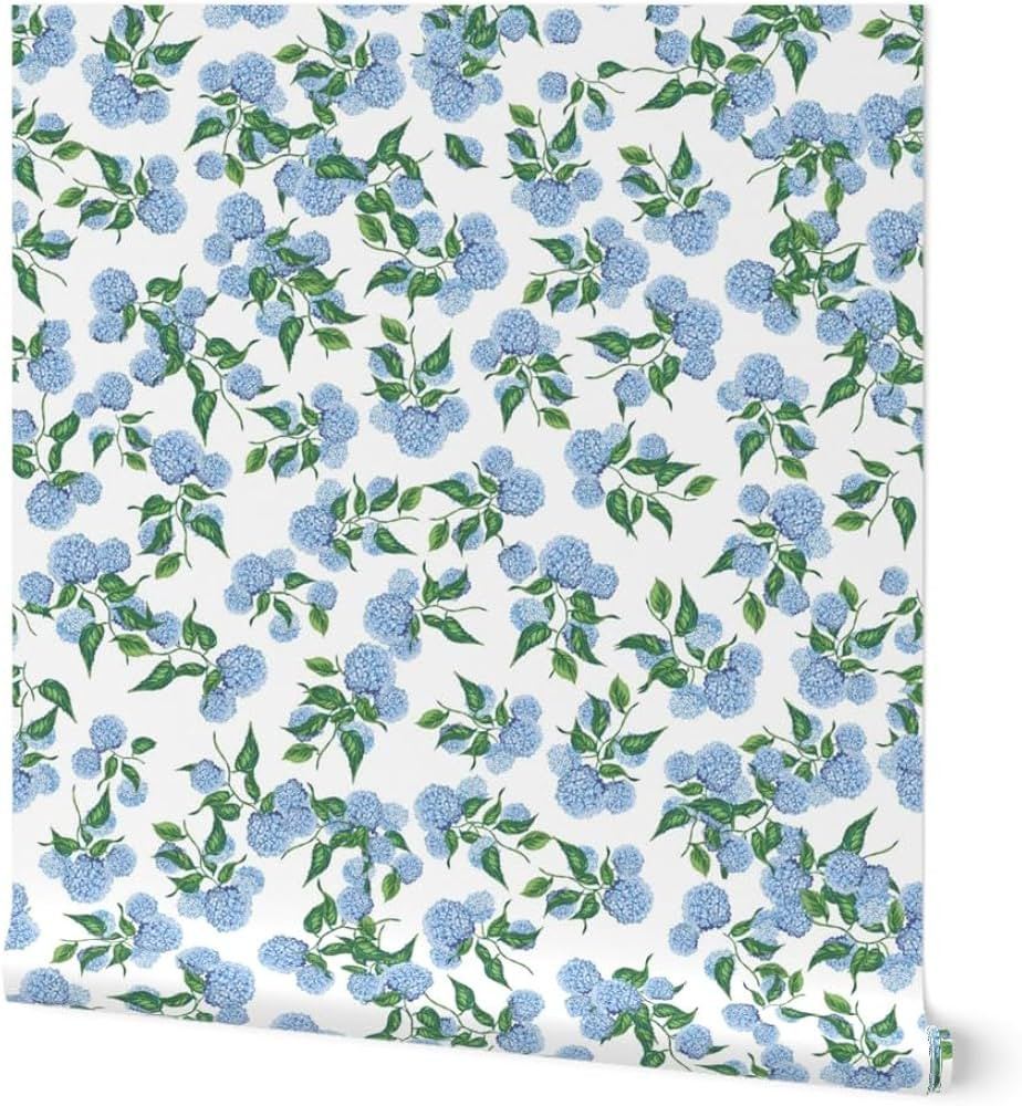 Spoonflower Peel & Stick Wallpaper 6ft x 2ft - hydrangea floral,blue green botanical,garden bloom... | Amazon (US)