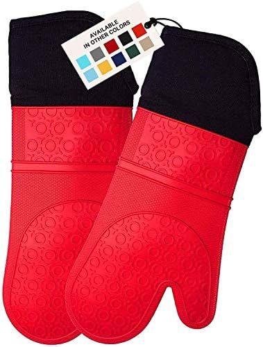HOMWE Extra Long Professional Silicone Oven Mitt, Oven Mitts with Quilted Liner, Heat Resistant Pot  | Amazon (US)