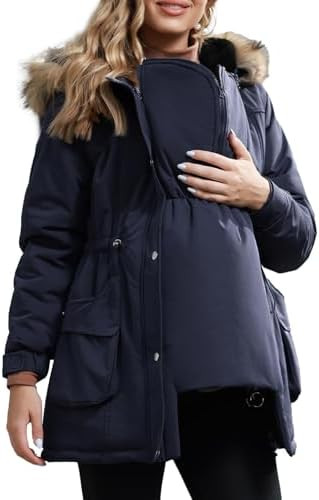 Maacie Maternity Winter Coat,3 In 1 Thickened Jacket,Fleece Lined Warm Hooded Outwear With Pocket... | Amazon (US)